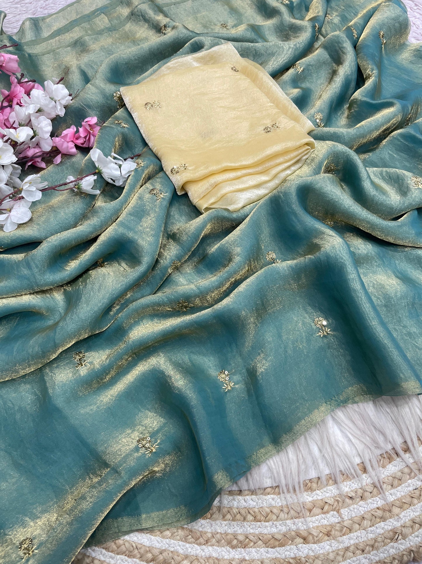 Bollywood Trending Fandy Satin Saree with Sequin Butti Work