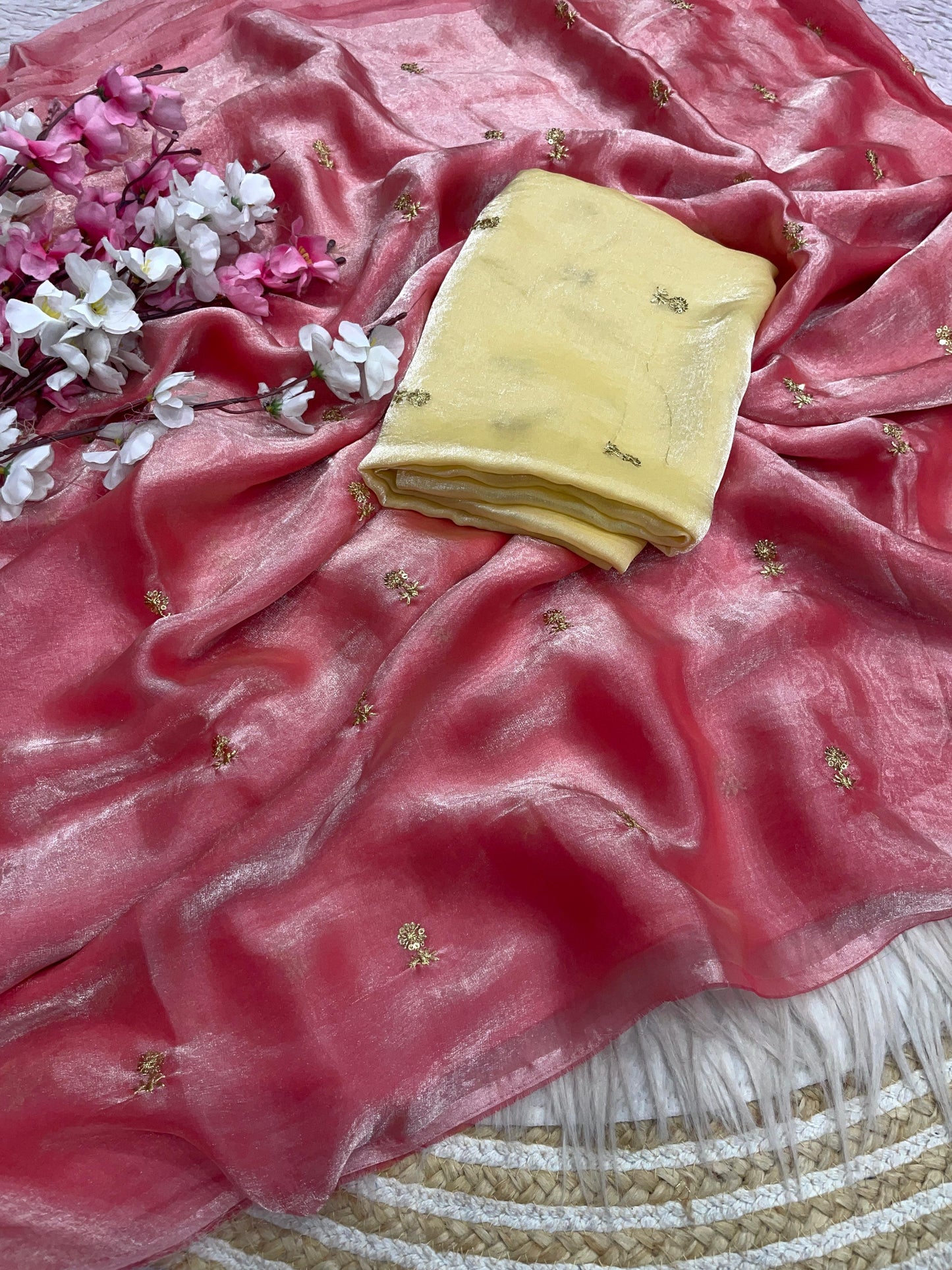 Bollywood Trending Fandy Satin Saree with Sequin Butti Work
