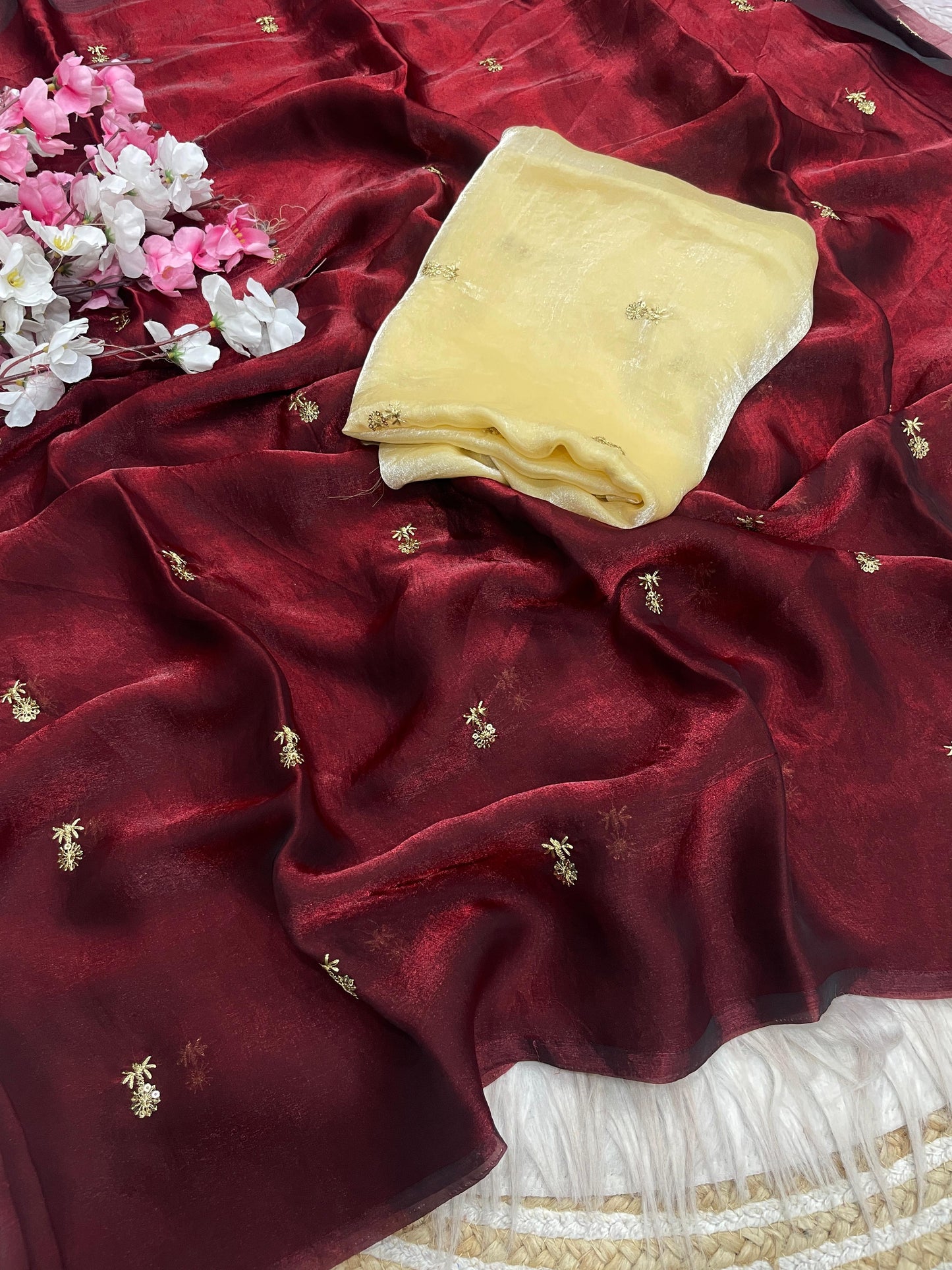 Bollywood Trending Fandy Satin Saree with Sequin Butti Work