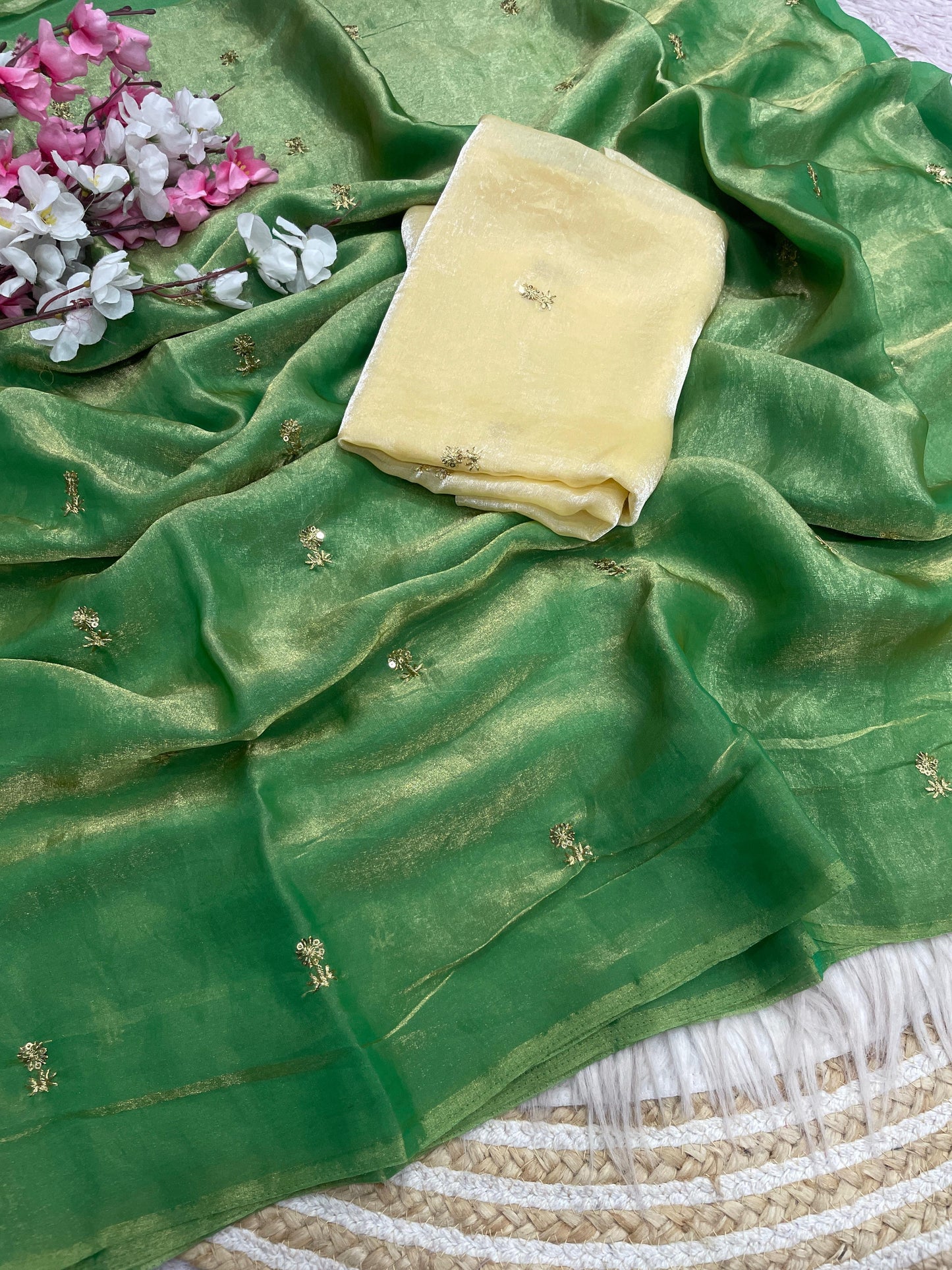 Bollywood Trending Fandy Satin Saree with Sequin Butti Work