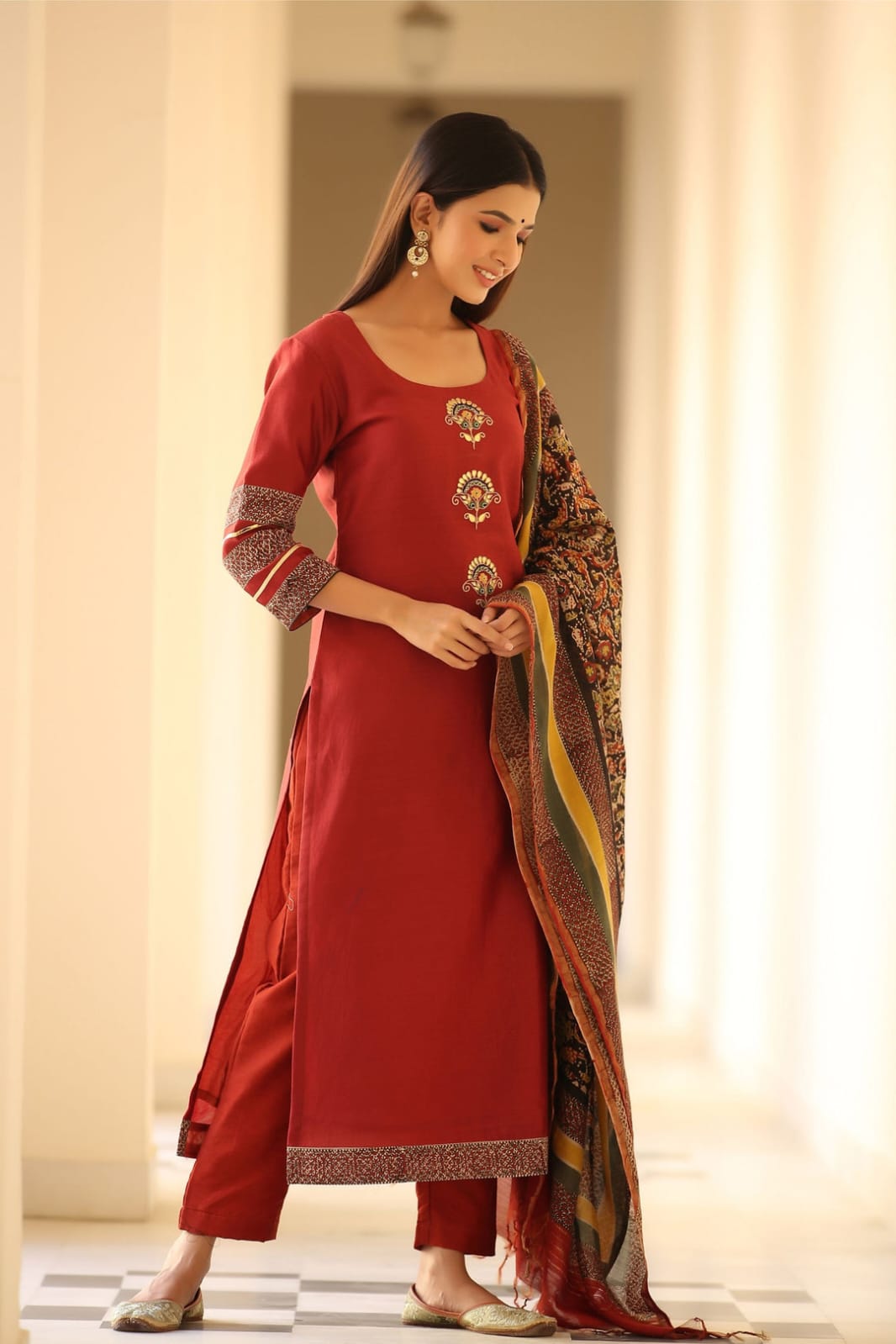 Pure Heavy Cotton Embroidered Kurti Set with Pant & Dupatta | Ethnic Wear