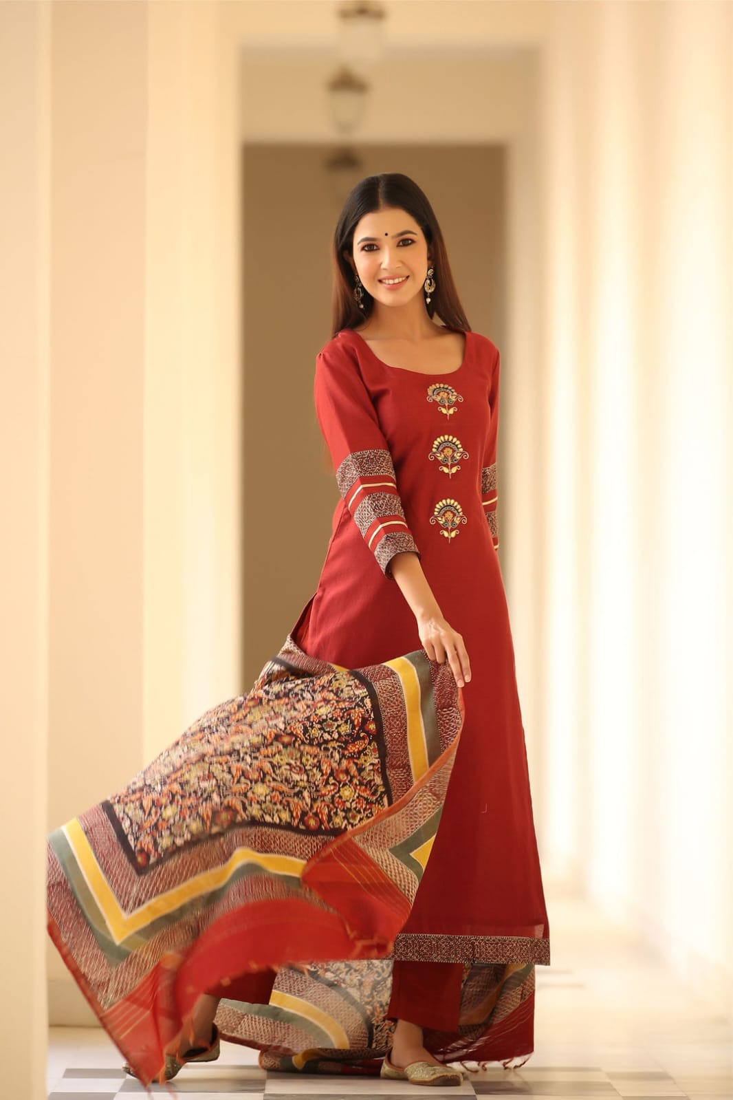 Pure Heavy Cotton Embroidered Kurti Set with Pant & Dupatta | Ethnic Wear