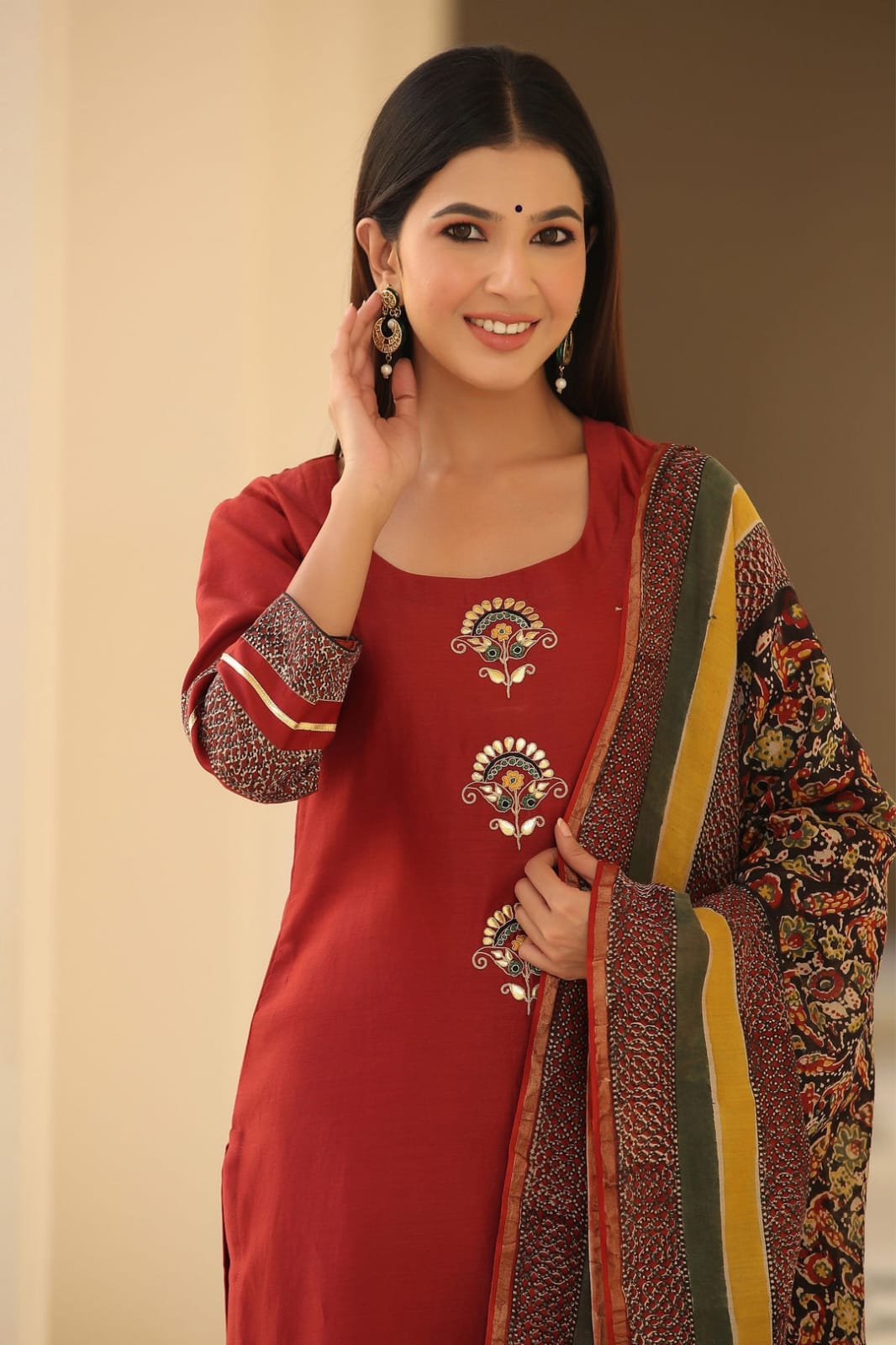 Pure Heavy Cotton Embroidered Kurti Set with Pant & Dupatta | Ethnic Wear