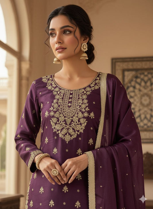 Eid Exclusive GMY Silk Sequence Embroidered Sharara Set with Dupatta | Wedding & Festive Wear