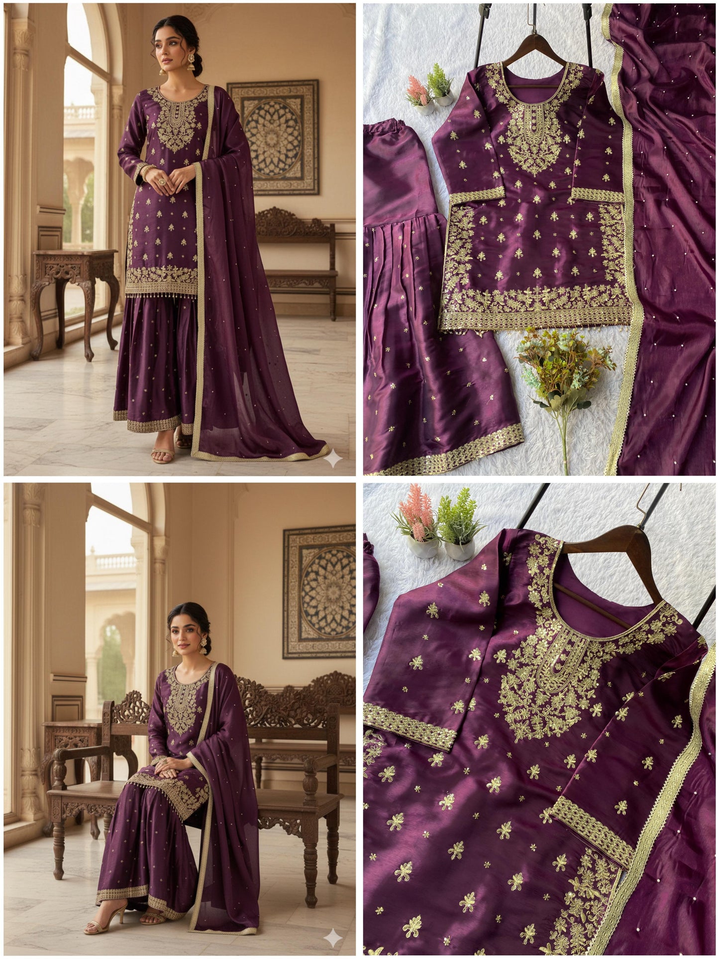 Eid Exclusive GMY Silk Sequence Embroidered Sharara Set with Dupatta | Wedding & Festive Wear