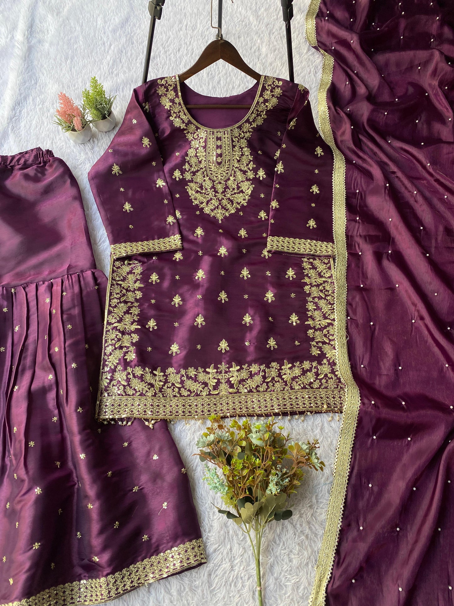 Eid Exclusive GMY Silk Sequence Embroidered Sharara Set with Dupatta | Wedding & Festive Wear
