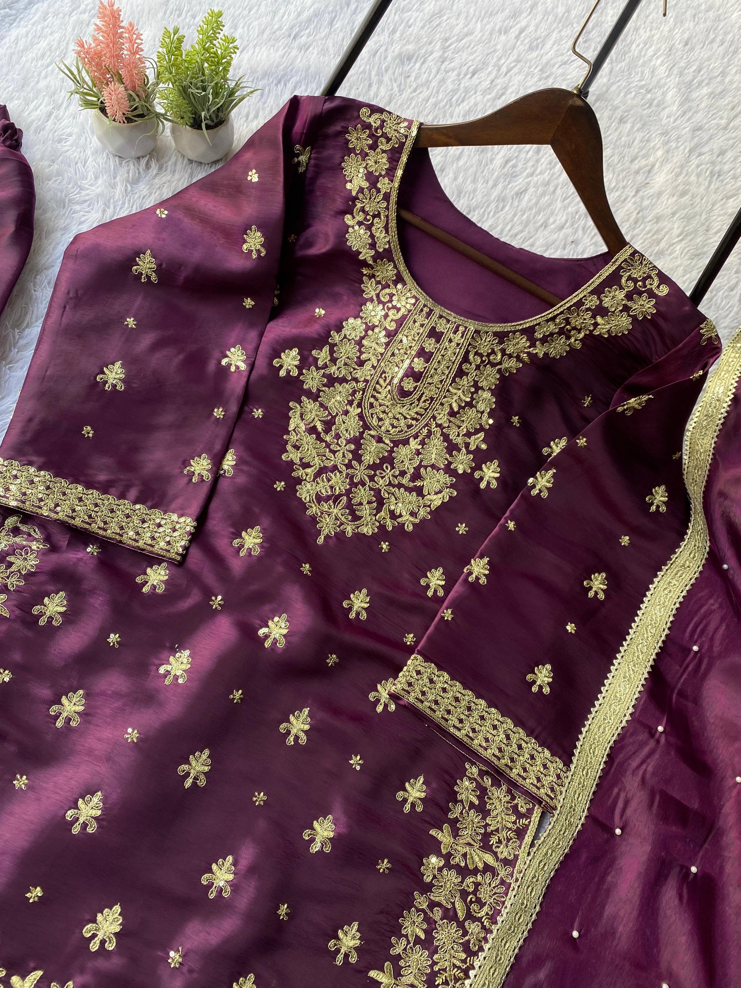 Eid Exclusive GMY Silk Sequence Embroidered Sharara Set with Dupatta | Wedding & Festive Wear