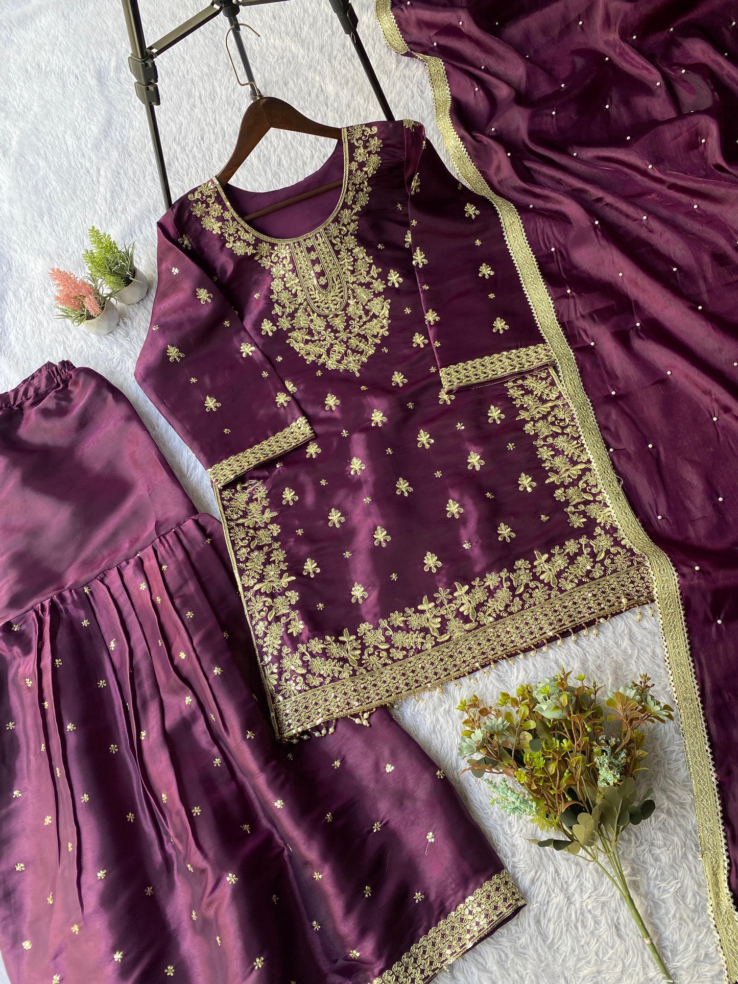 Eid Exclusive GMY Silk Sequence Embroidered Sharara Set with Dupatta | Wedding & Festive Wear