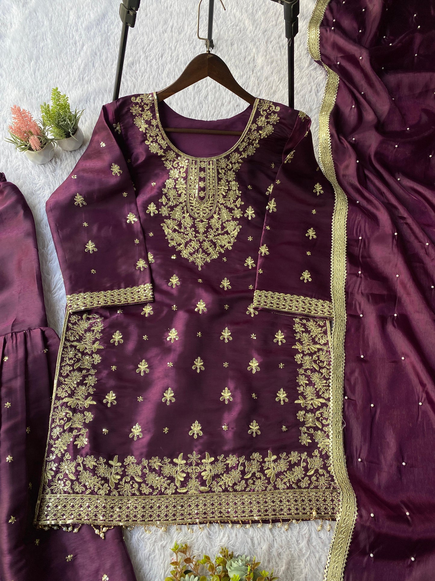 Eid Exclusive GMY Silk Sequence Embroidered Sharara Set with Dupatta | Wedding & Festive Wear