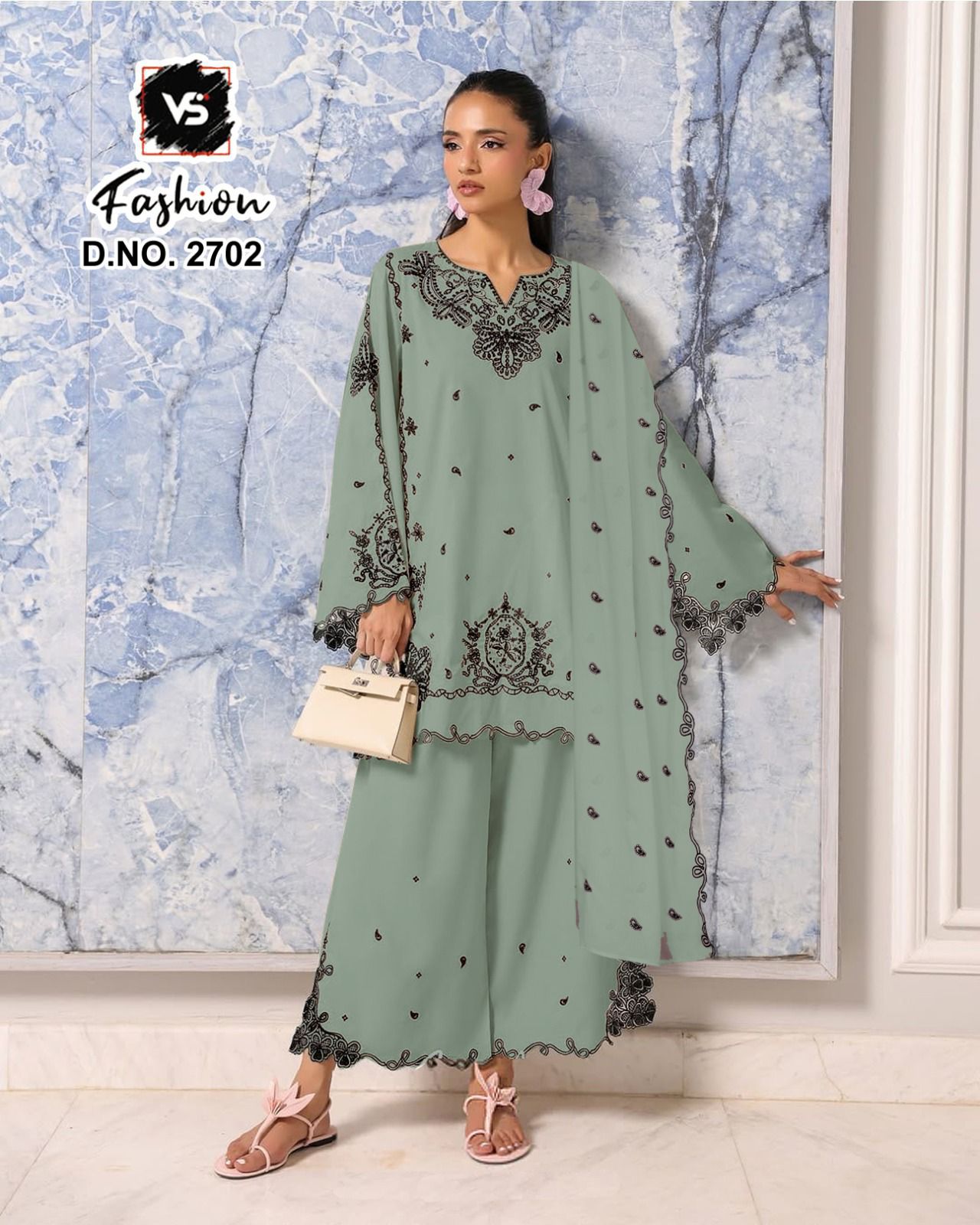 Embroidered Fox Georgette Kurti Set with Plazo & Dupatta – Premium Designer Collection (NC)