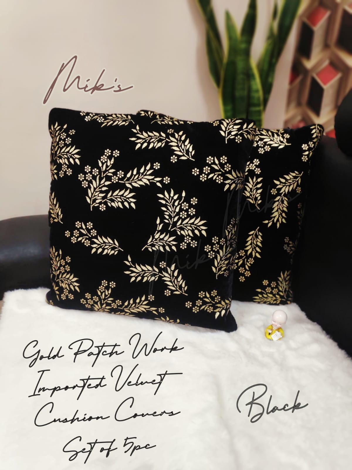 Mik’s Premium Imported Velvet Cushion Covers – Gold Patch Design (Set of 5)| ZR