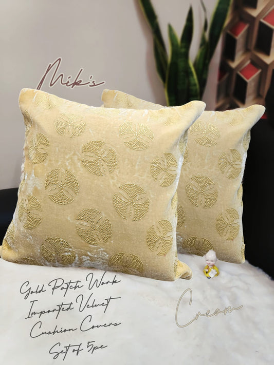 Mik’s Premium Imported Velvet Cushion Covers – Gold Patch Design (Set of 5)| ZR