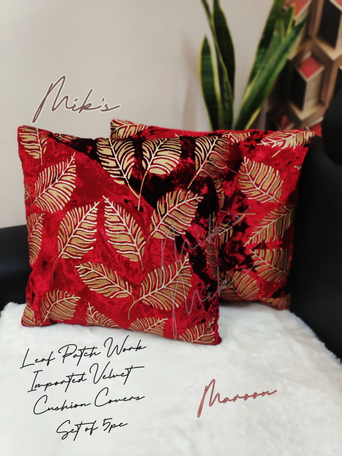 Mik’s Premium Imported Velvet Cushion Covers – Gold Patch Design (Set of 5)| ZR