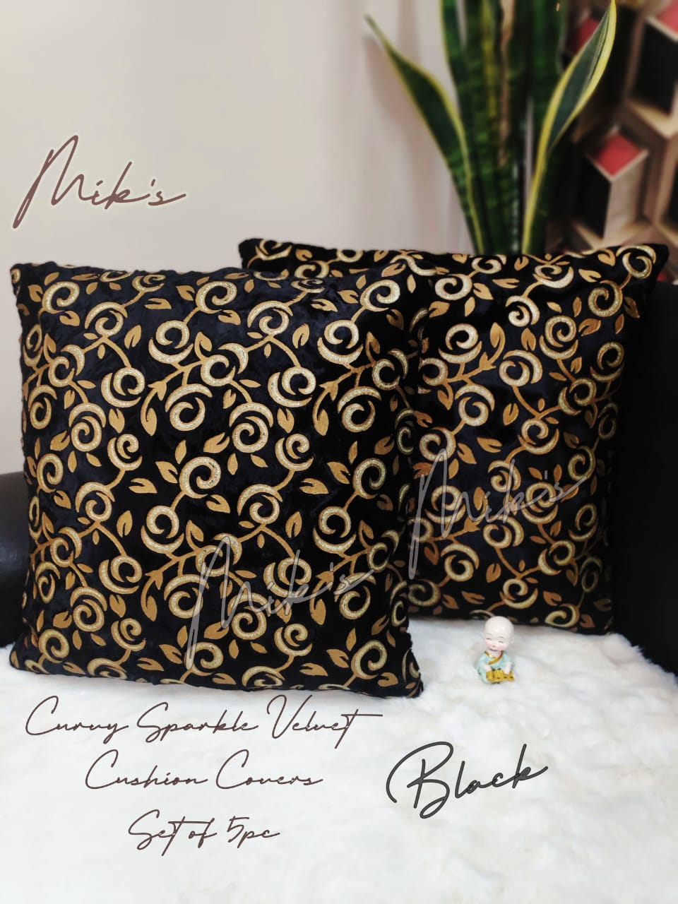Mik’s Premium Imported Velvet Cushion Covers – Gold Patch Design (Set of 5)| ZR