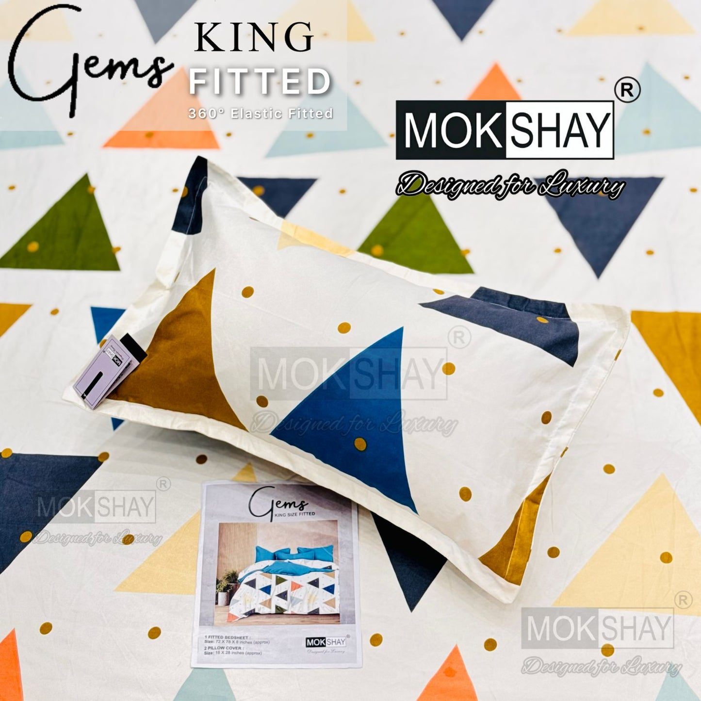 GEMS King Fitted Bedsheet Set – 3 PCS Luxury Elastic Bedsheet (1+2 Pillow Covers) | ZR