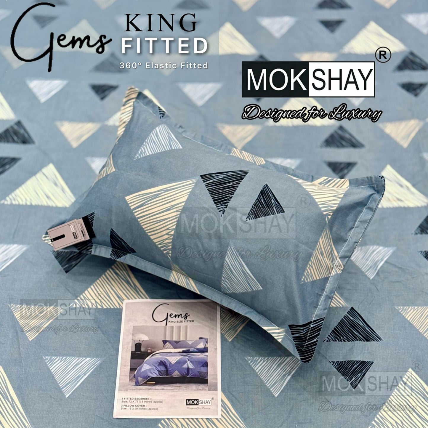 GEMS King Fitted Bedsheet Set – 3 PCS Luxury Elastic Bedsheet (1+2 Pillow Covers) | ZR