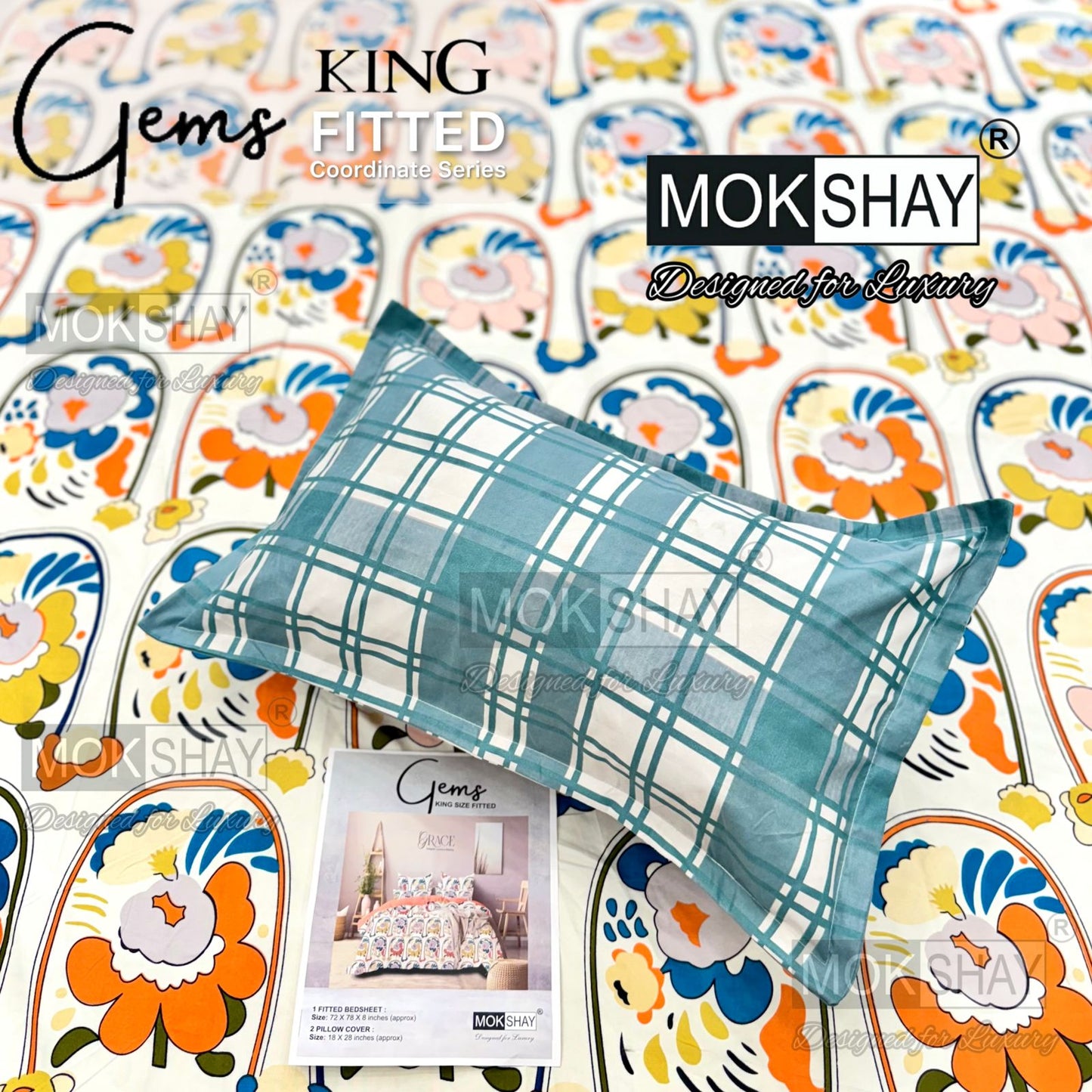 GEMS King Fitted Bedsheet Set – 3 PCS Luxury Elastic Bedsheet (1+2 Pillow Covers) | ZR