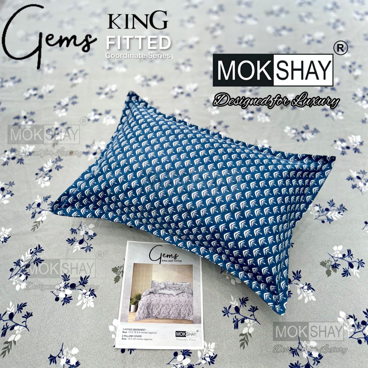 GEMS King Fitted Bedsheet Set – 3 PCS Luxury Elastic Bedsheet (1+2 Pillow Covers) | ZR
