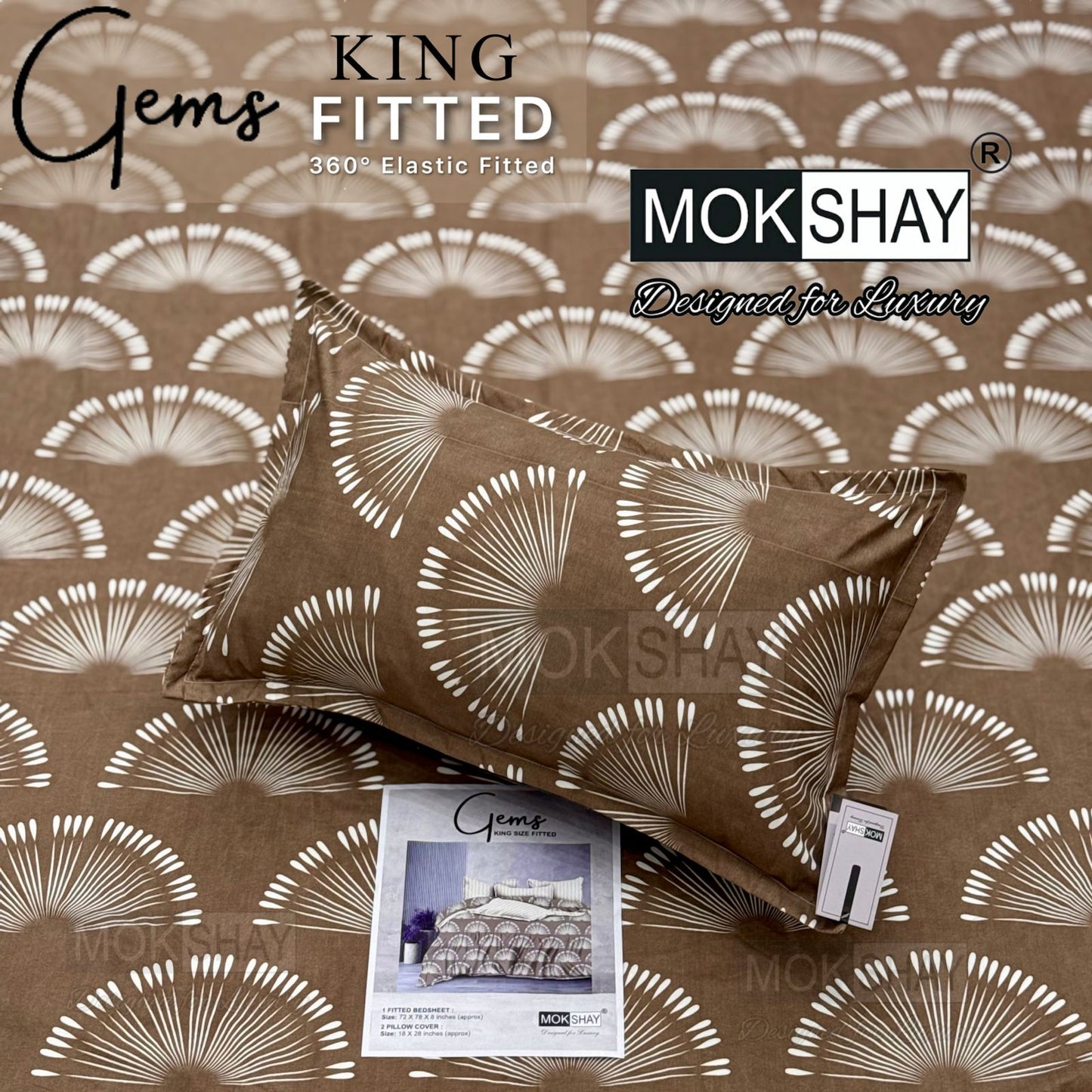 GEMS King Fitted Bedsheet Set – 3 PCS Luxury Elastic Bedsheet (1+2 Pillow Covers) | ZR