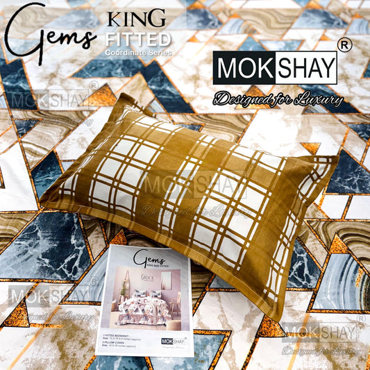 GEMS King Fitted Bedsheet Set – 3 PCS Luxury Elastic Bedsheet (1+2 Pillow Covers) | ZR