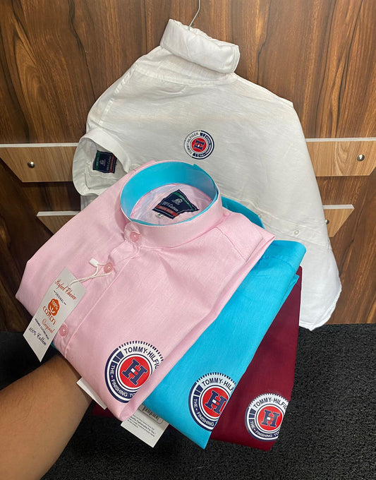 Tommy Hilfiger Designer Ban Collar Shirt – Pure Cotton Premium Wear | ZR