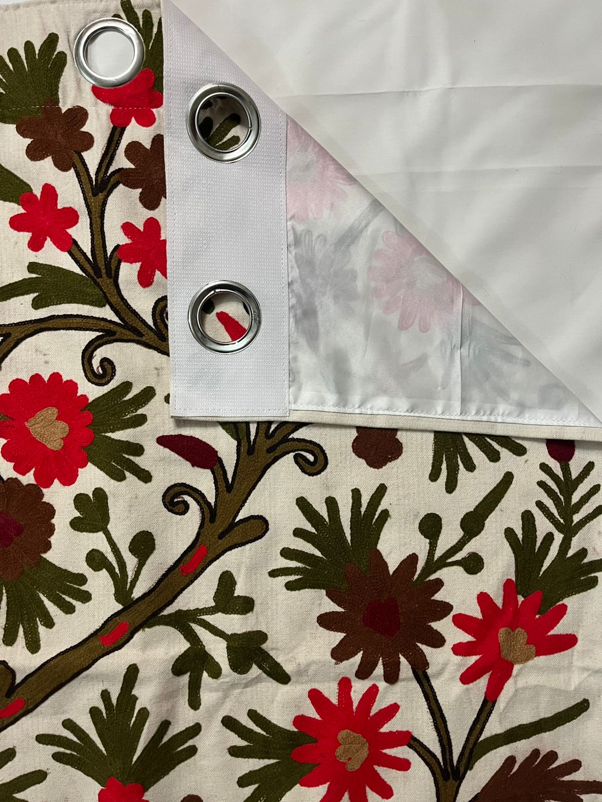 Red Tree of Life Crewel Work Kashmiri Curtain