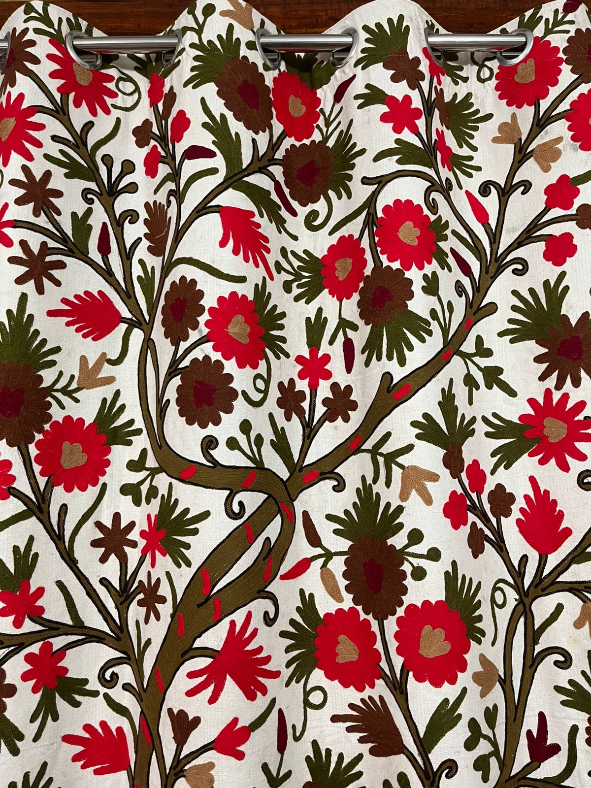 Red Tree of Life Crewel Work Kashmiri Curtain