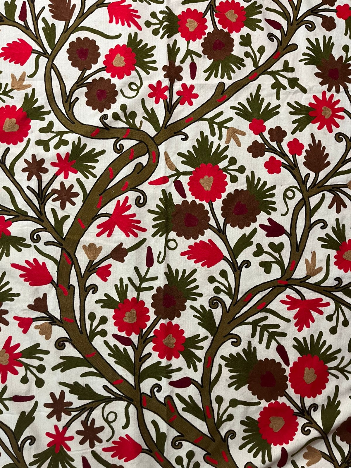 Red Tree of Life Crewel Work Kashmiri Curtain