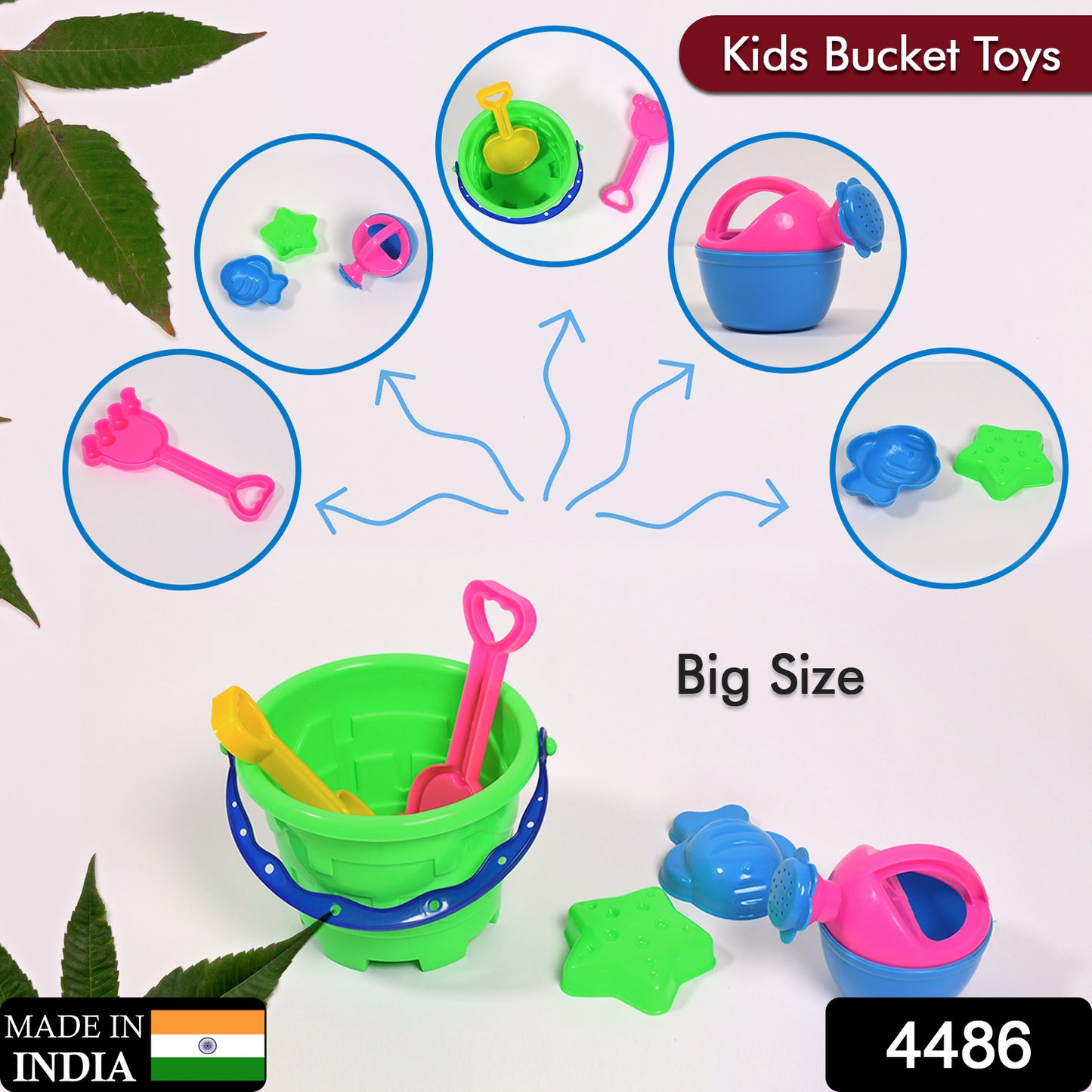 4486 Sand Game Castle Building Plastic Beach Toy Set For Kids Summer Fun Creative Activity Playset Gardening Tool With Accessories  Bucket-pack Of 6 Pcs