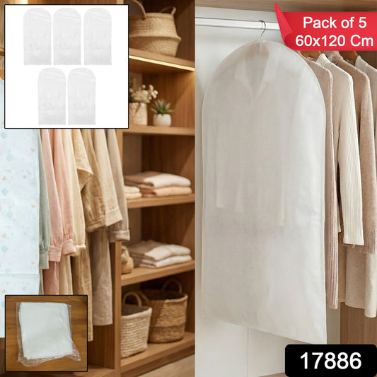 Pack Of 5 Hanging Garment Cover Bags For Wardrobe (60  120 Cm)