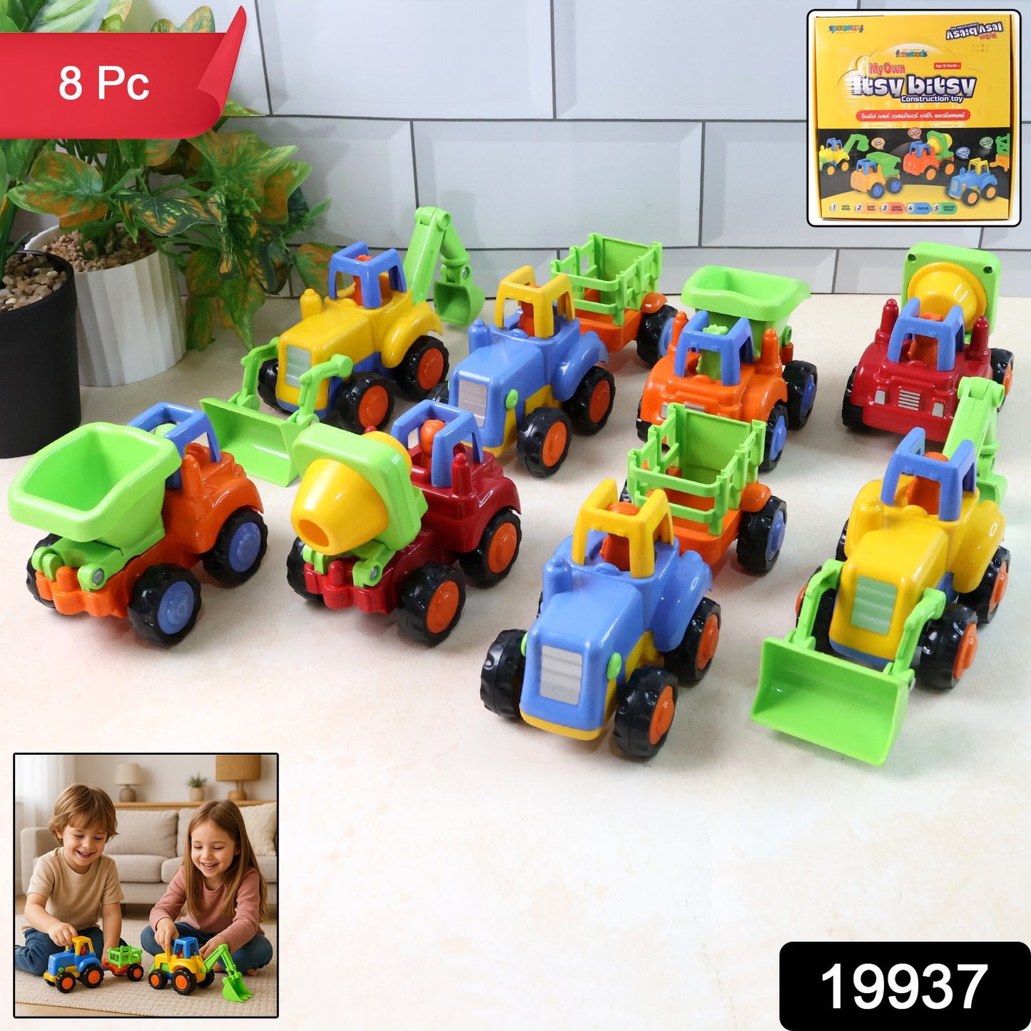 Funwoods Itsy Bitsy Construction Vehicle Toy Set For Kids - (8 Pc)