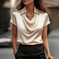 Elegant Minimalist Boat-neckline Shirt For Women
