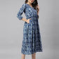 Blue Printed Cotton Midi Dress for Women | Everyday Elegant Wear