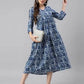 Blue Printed Cotton Midi Dress for Women | Everyday Elegant Wear
