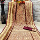 Jacquard Saree With Blouse For Women (Golden& Dark Red, 6.3M)