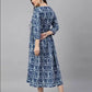 Blue Printed Cotton Midi Dress for Women | Everyday Elegant Wear