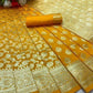 Banarasi Silk Saree With Blouse For Women (Yellow, 6.3M)