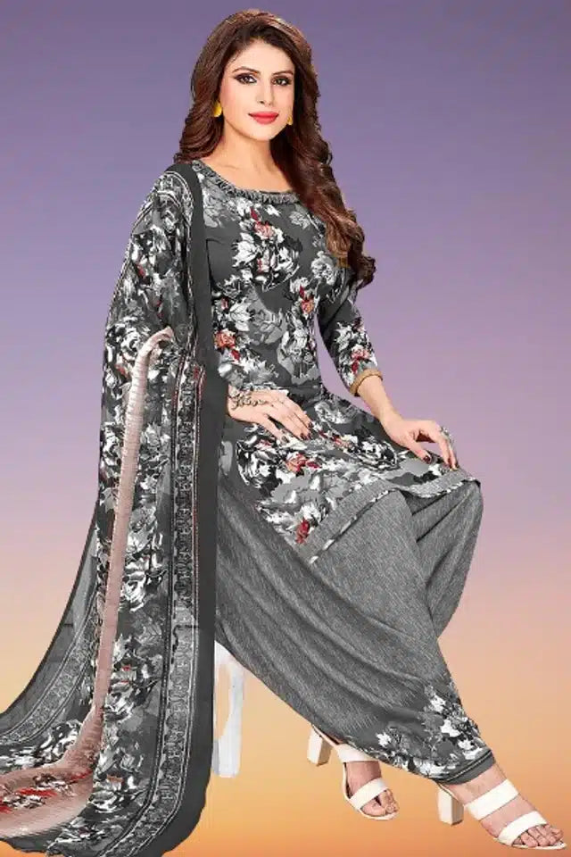 Crepe Printed Unstitched Dress Material for Women (Grey, 2 m)