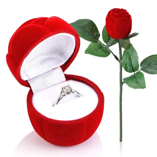 Valentine Special Adjustable Proposal Ring with Velvet Red Rose Alloy Crystal Platinum Plated Ring