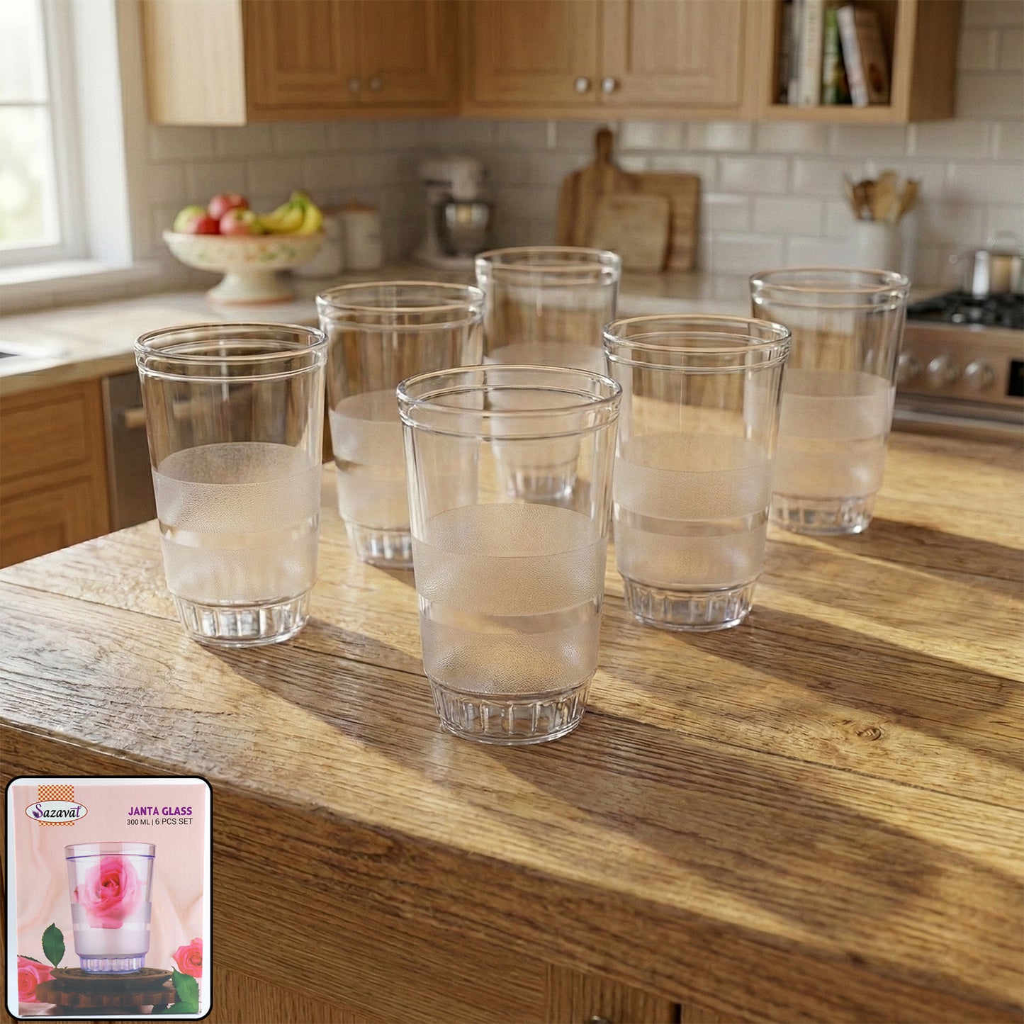 Transparent Janta Drinking Glass Set (300ml 6 Pc Set)