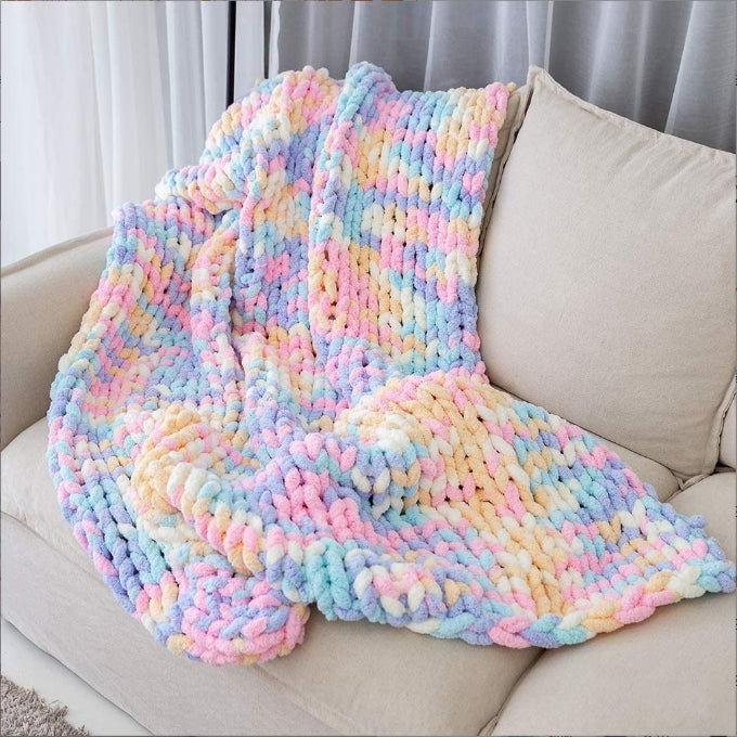 Handmade Coarse Yarn Knitted Chenille Blanket – Soft Sofa Cover & Bed Throw