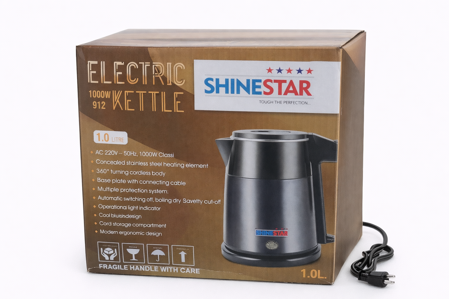 ShineStar Stainless Steel Electric Kettle 1.0L | Fast Boil 1000W | Auto Cut-Off Safety | Corded Base | Premium Tea & Coffee Kettle for Home & Office