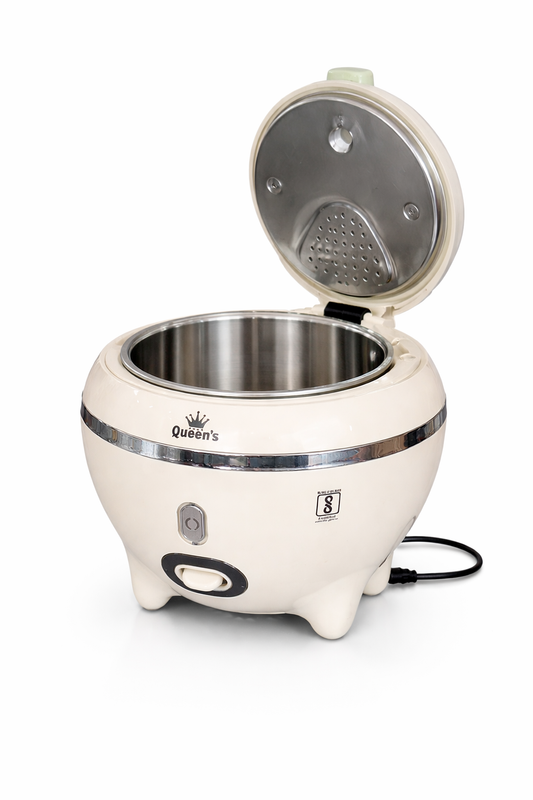Queen’s 0.8L Deluxe Electric Rice Cooker with Detachable Bronze Inner Pot, Steamer Basket & Serving Spoon | Compact Multi-Cooking Rice Maker for Home & Travel