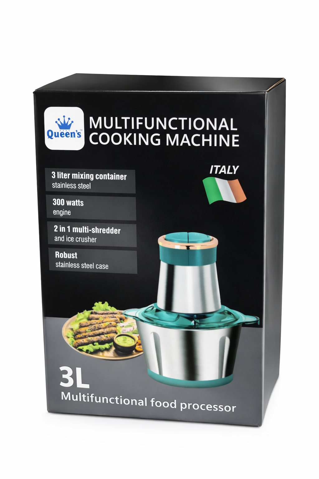 Queen’s Multifunctional Cooking Machine 3L Stainless Steel Food Processor 300W Electric Chopper Multi Shredder Ice Crusher Heavy Duty Kitchen Mixer Grinder