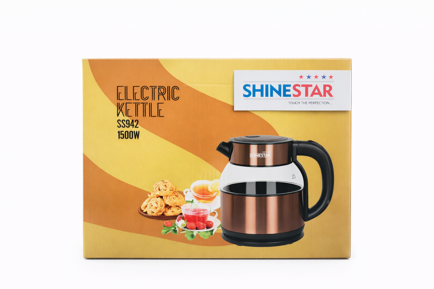 Shine Star Electric Glass Kettle 2.0L 1500W Fast Boiling Electric Tea Kettle with Glass Body Auto Cut Off 360° Cordless Base Premium Kitchen Kettle