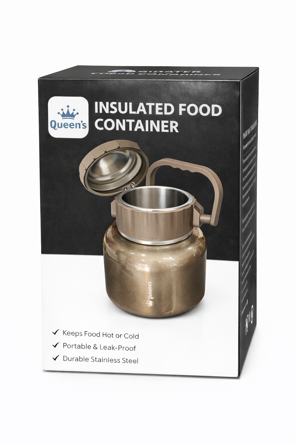 Queen’s Insulated Food Container Stainless Steel Hot and Cold Lunch Jar Portable Thermal Food Storage Leak Proof Handle Design Premium Food Flask