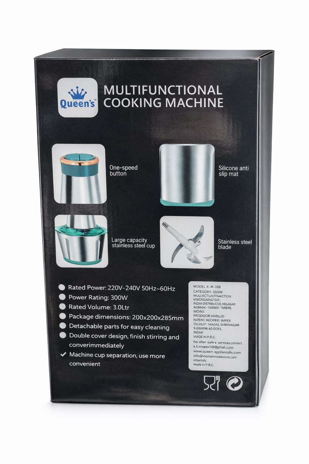 Queen’s Multifunctional Cooking Machine 3L Stainless Steel Food Processor 300W Electric Chopper Multi Shredder Ice Crusher Heavy Duty Kitchen Mixer Grinder