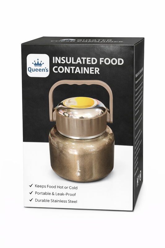 Queen’s Insulated Food Container Stainless Steel Hot and Cold Lunch Jar Portable Thermal Food Storage Leak Proof Handle Design Premium Food Flask