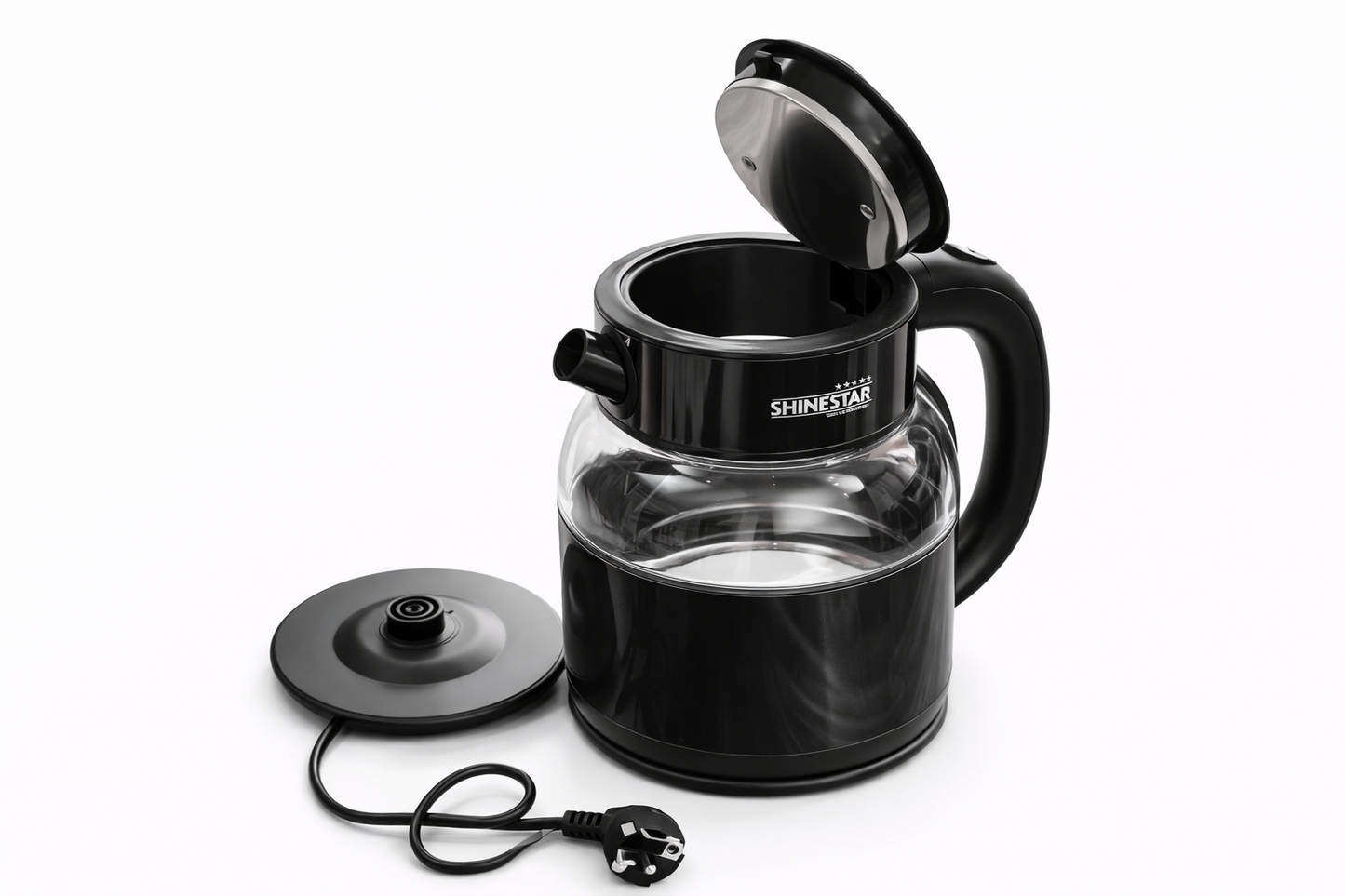 Shine Star Electric Glass Kettle 2.0L 1500W Fast Boiling Electric Tea Kettle with Glass Body Auto Cut Off 360° Cordless Base Premium Kitchen Kettle