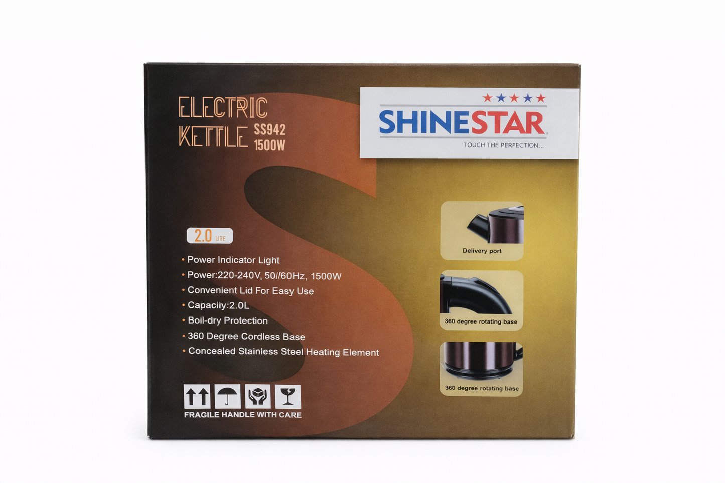 Shine Star Electric Glass Kettle 2.0L 1500W Fast Boiling Electric Tea Kettle with Glass Body Auto Cut Off 360° Cordless Base Premium Kitchen Kettle